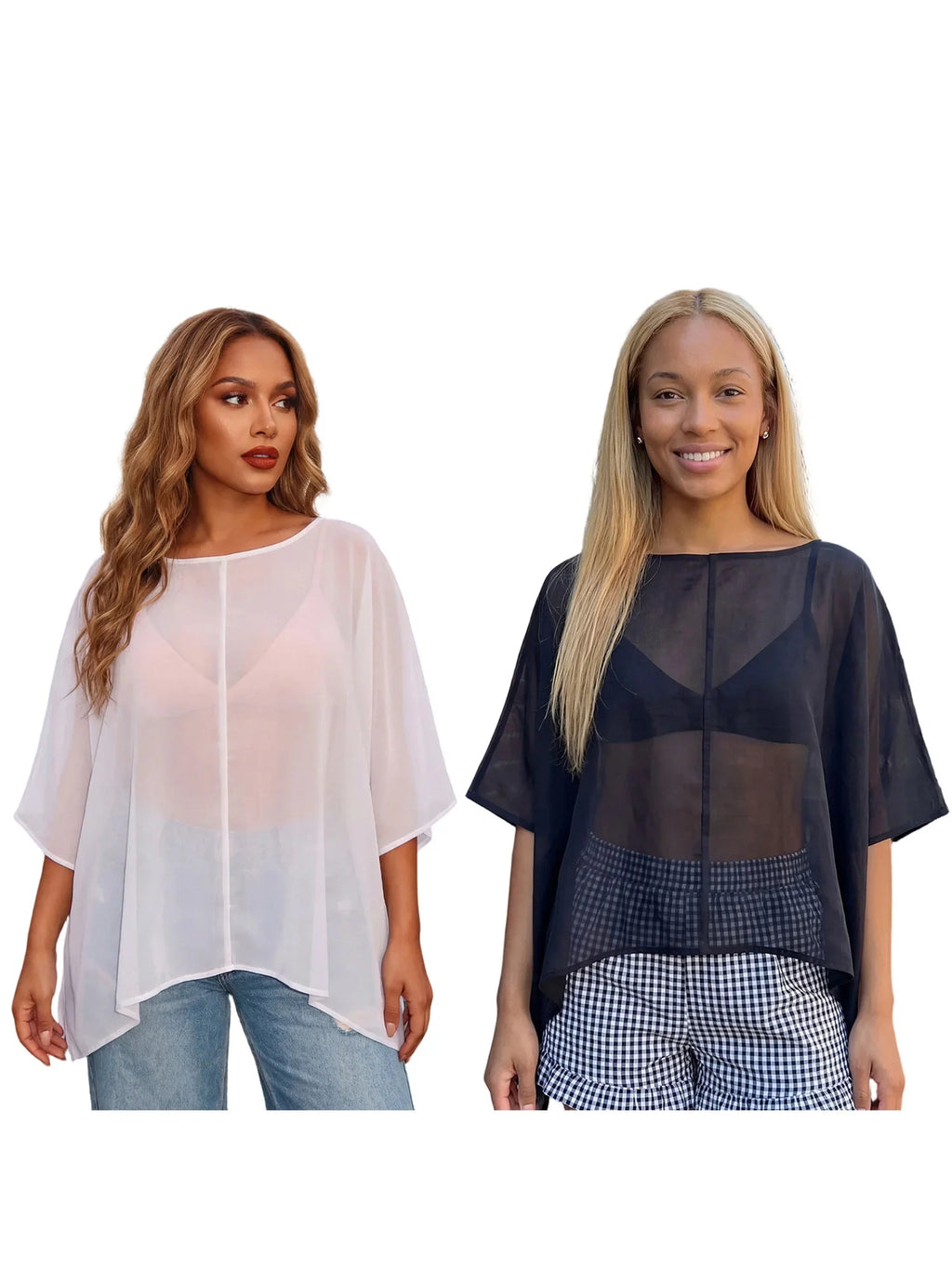 Women Summer Holiday Beach Sheer T-shirts Short Sleeve Tops Oblique Neck Solid Color See-through Irregular Party Clubwear