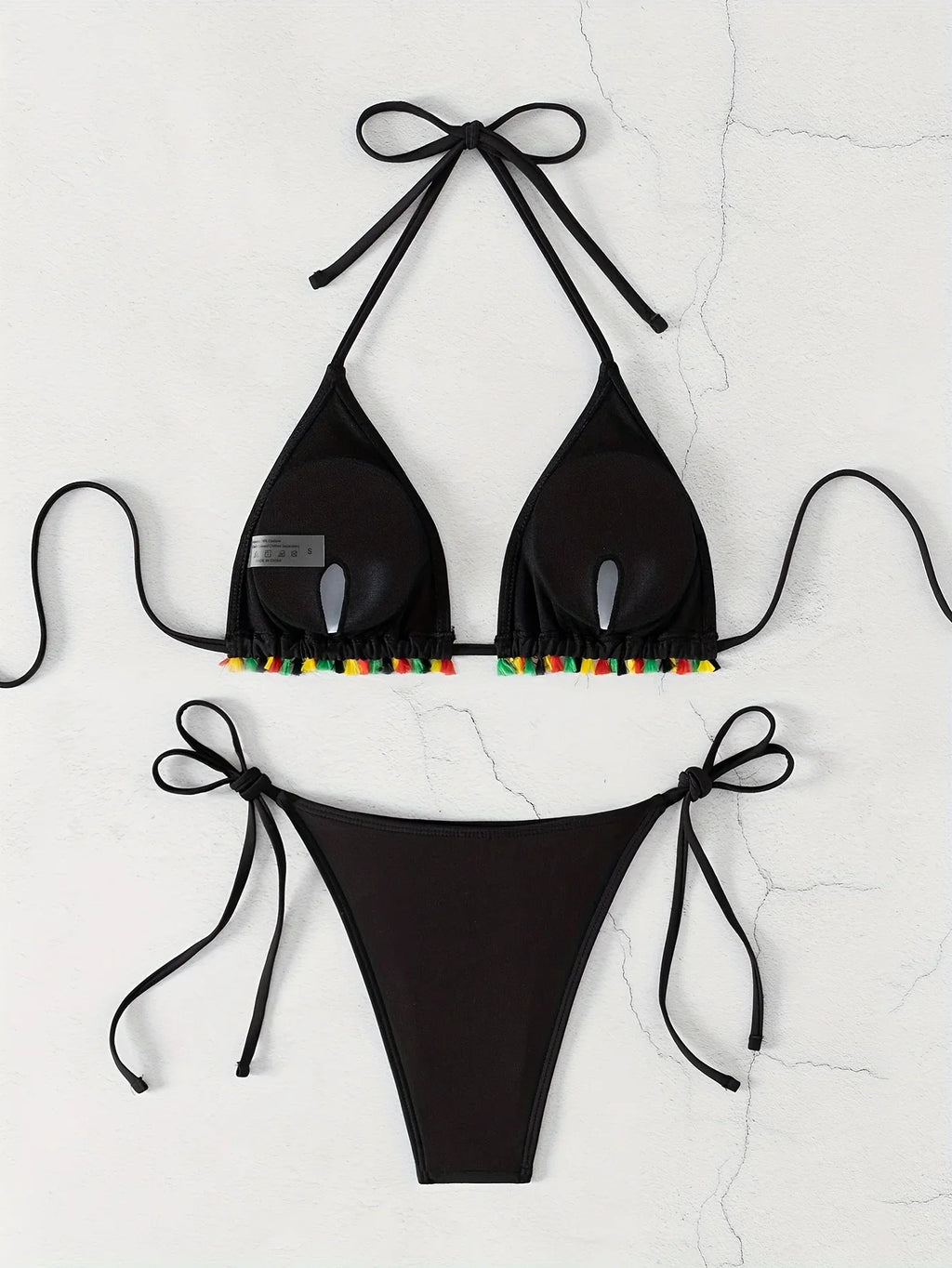 ZTVitality Tassel Trim Triangle Halter Tie Strap Backless 2024 New Arrival Padded Sexy Swimsuit Women Swimwear Summer Biquini