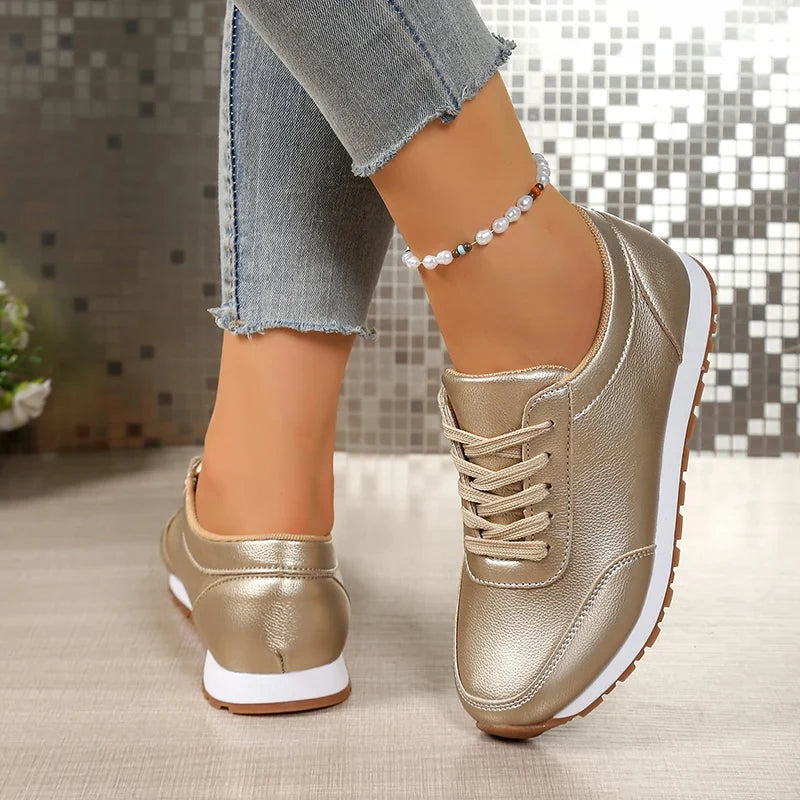 Fashion Gold Silver Platform Sneakers Women Spring Autumn Lace Up Plus Size Casual Sneakers Woman Comfort Non Slip Sport Shoes