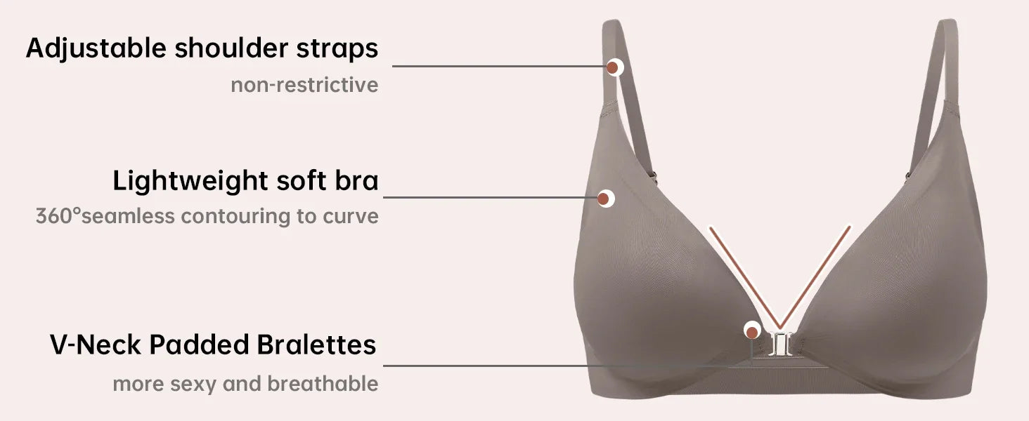 7 Pack Women's Sexy Bra Panties Set Front Closure Seamless Push-Up Wireless with Removable Padding Basic T-Shirt Lingerie