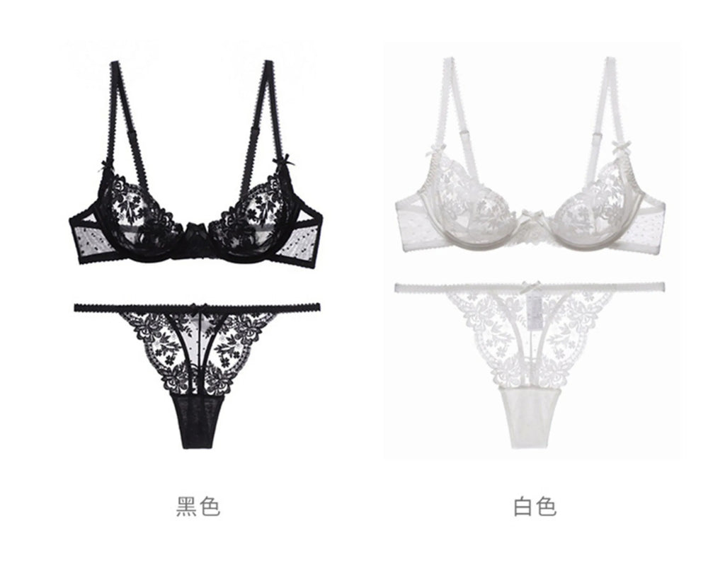 MOYISU Parisian Sheer Bralette Set - Ultra-Thin Wire-Free Bra No Padding Anti-Sag Lace Cutout Lingerie Sexy Vacation-Ready Tushy