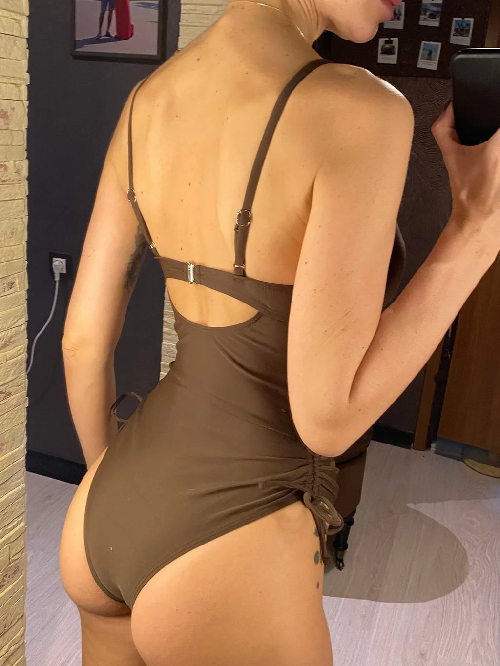 2026 Sexy Cut Out Lace Up Backless Women Swimwear One Piece Swimsuit Female High Leg Cut Padded Bather Bathing Suit Swim V6269