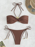 XS - L Halter Wrinkled Bandeau Bikini Women Swimsuit Female Swimwear Two-pieces Bikini Set High Leg Cut Bather Bathing Suit Swim