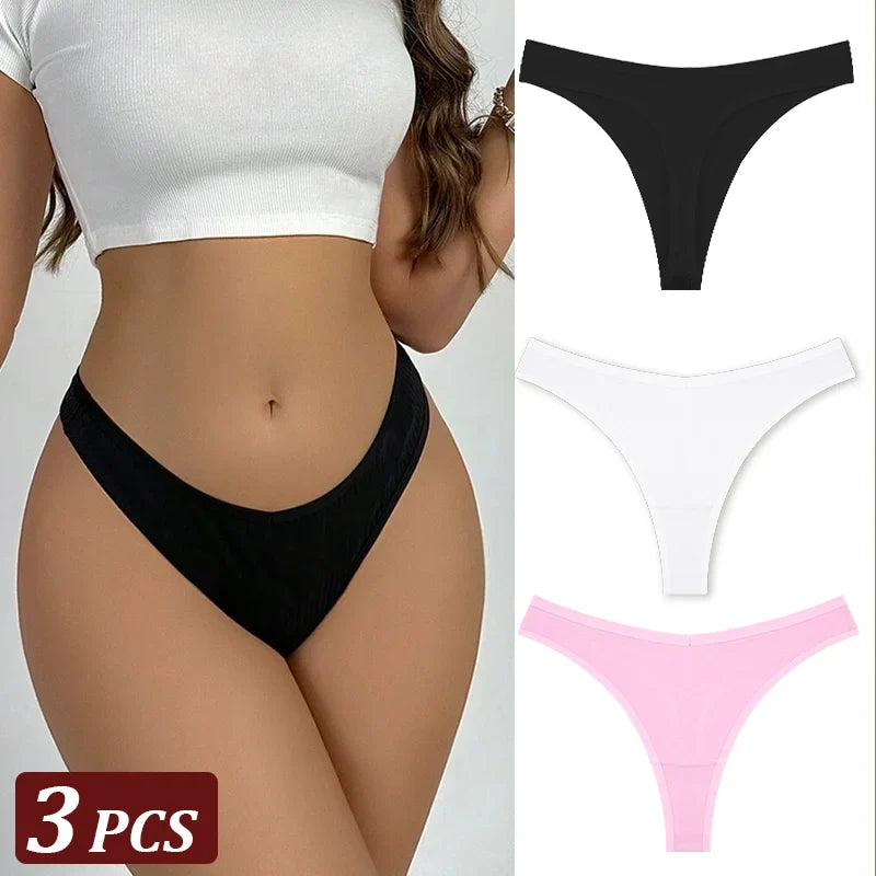3PCS Seamless Thong Cotton Women Thin Strap Low Waist High Flexibility Panties Sexy Underwear Ladies Briefs T-back Soft Women