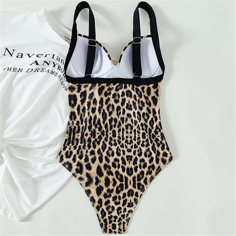 Leopard Underwired Bra Cup Women Swimwear One Piece Swimsuit Female High Cut Monokini Bather Push Up Bathing Suit Swim Bodysuit