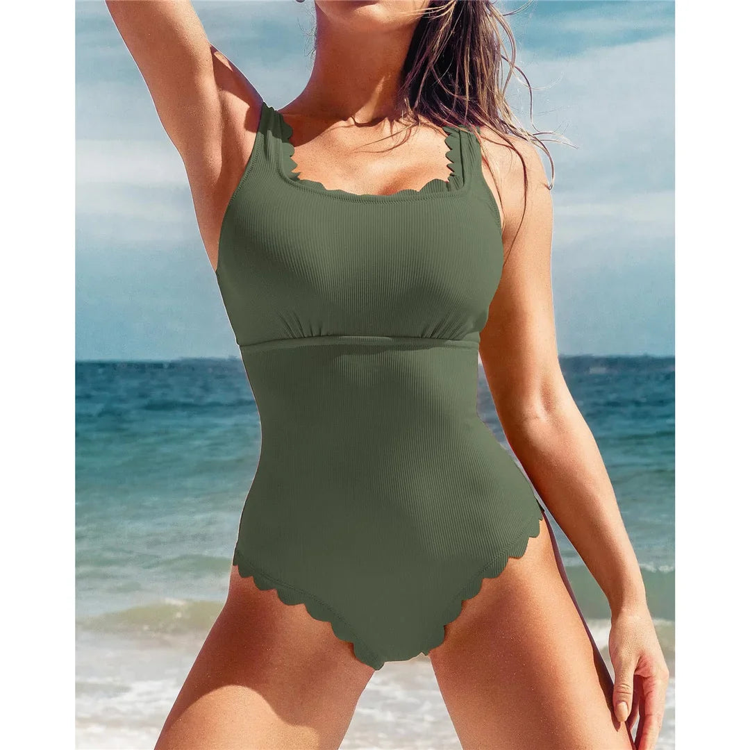S - XXL 11 Colors Ribbed Frilled Women Swimwear One Piece Swimsuit Female Backless High Leg Cut Bather Bathing Suit Swim K7097