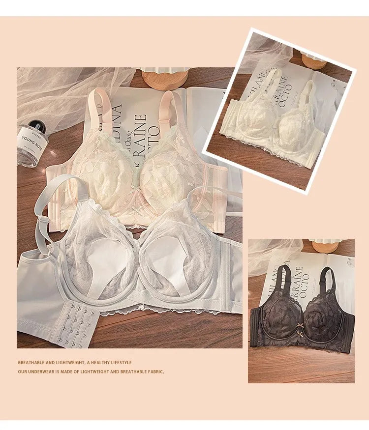 Plus Size Wireless Bra Women Summer Thin Minimizer Large Bust Support Side Coverage Anti Sagging Adjustable Straps Comfort White