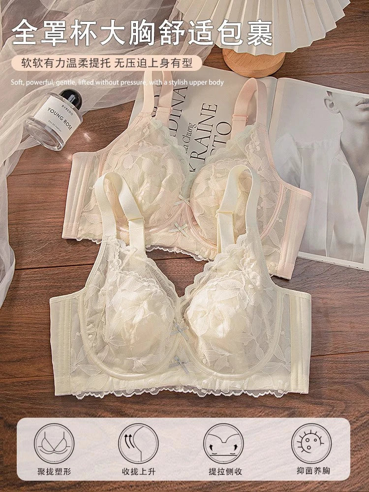 Plus Size Wireless Bra Women Summer Thin Minimizer Large Bust Support Side Coverage Anti Sagging Adjustable Straps Comfort White