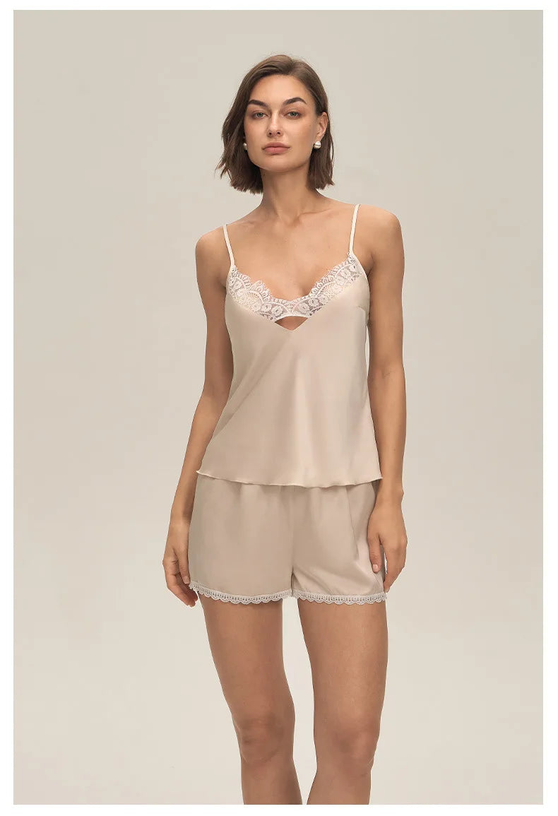 Summer home suspender shorts set casual and comfortable home wear lace women's pajamas