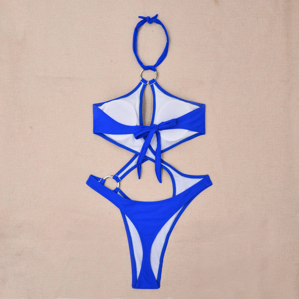 Sexy Cross Ring Halter Bandage Hollow Swimsuit One Piece Bikinis 2024 Women Thong Swimsuit Female Bathing Suit Swimwear Biquini