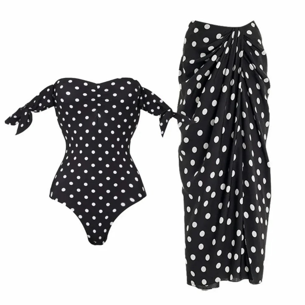 Women's Polka-Dot One Piece Swimsuit with Skirt 2025 Sexy Monkini Trendy Swimwear for Summer Beach Lovers Bathing Suit