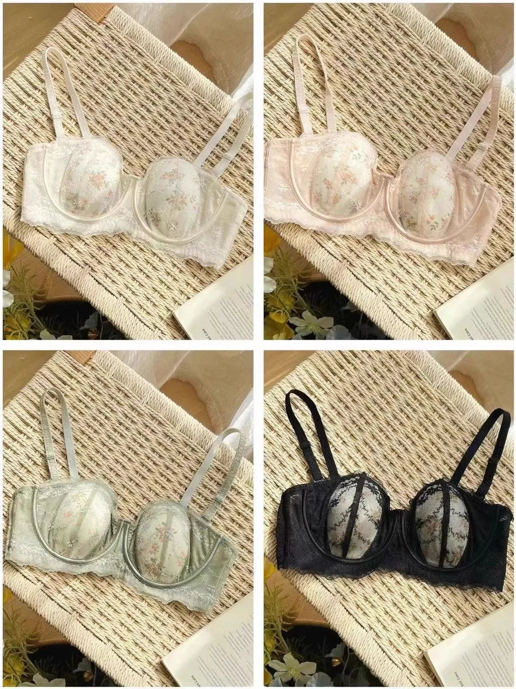Summer Rabbit Cup Bralette Large Bust Light Support Thin Lace Beachwear Pure Comfort Wirefree Anti-Sagging Bra AU S-XL MOYISU