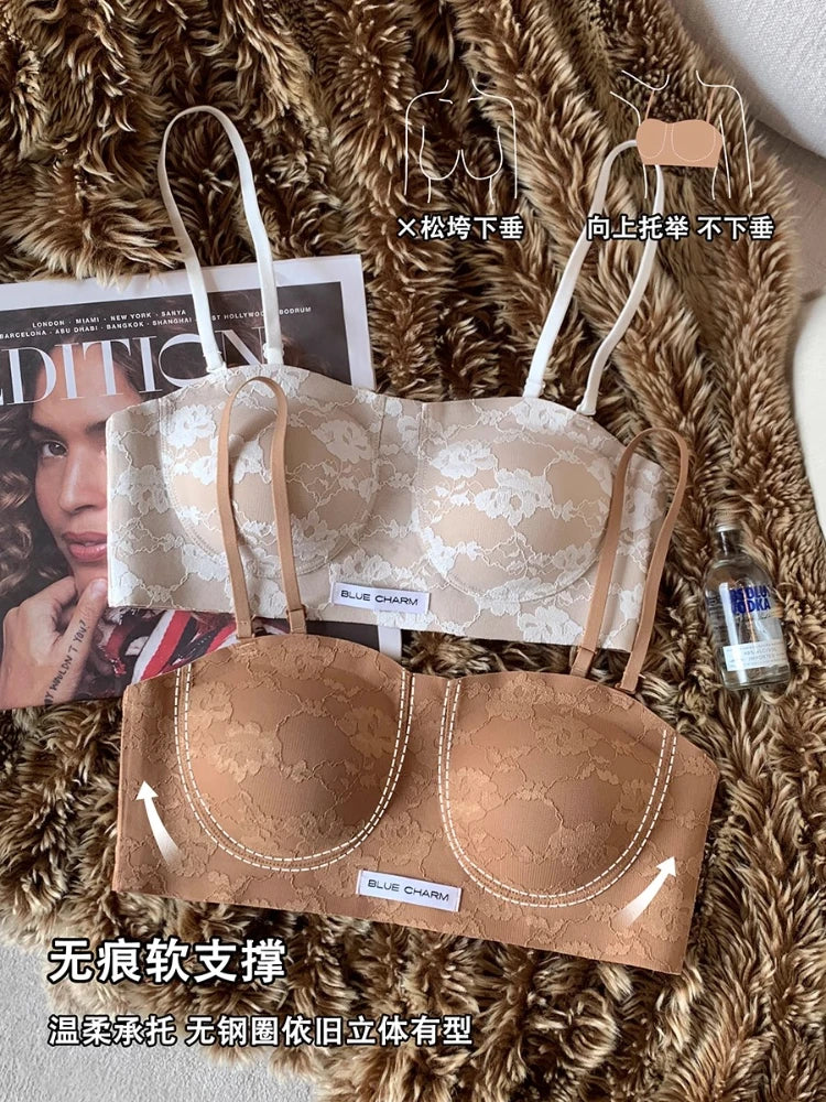 MOYISU Parisian Lace Bra Women Strapless Summer Push Up Small Bust Multiway Wear Bandeau Bralette UK Ship Fashion Top Bestseller