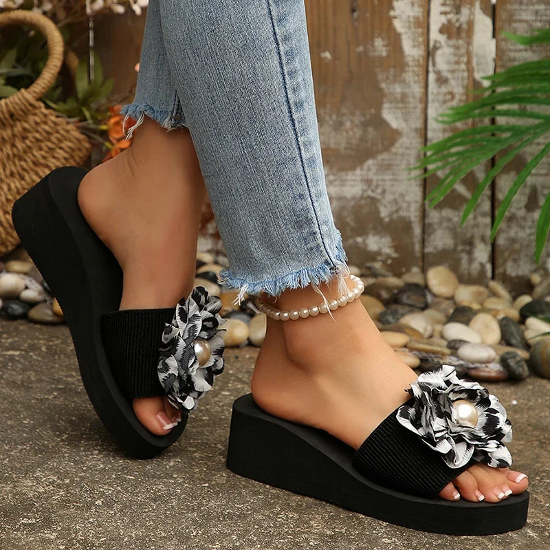 Fashion Leopard Print Wedges Sandals Women Lightweight Thick Sole Beach Slippers Woman Plus Size 42 Non Slip Summer Sandles