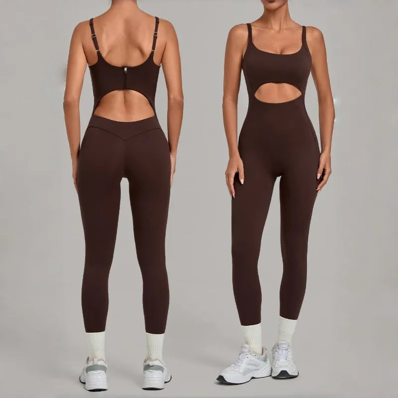 Women's Seamless Yoga Jumpsuits Sports Gym Fitness Backless Sleeveless Hip-lifting Pants One-piece Training Workout Bodysuits