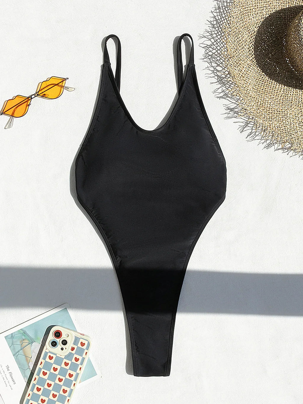 DEKA Black V Neck One-Piece Swimwear Women's Elegant Retro Black Backless Swimsuit High Waist Bathing Suit