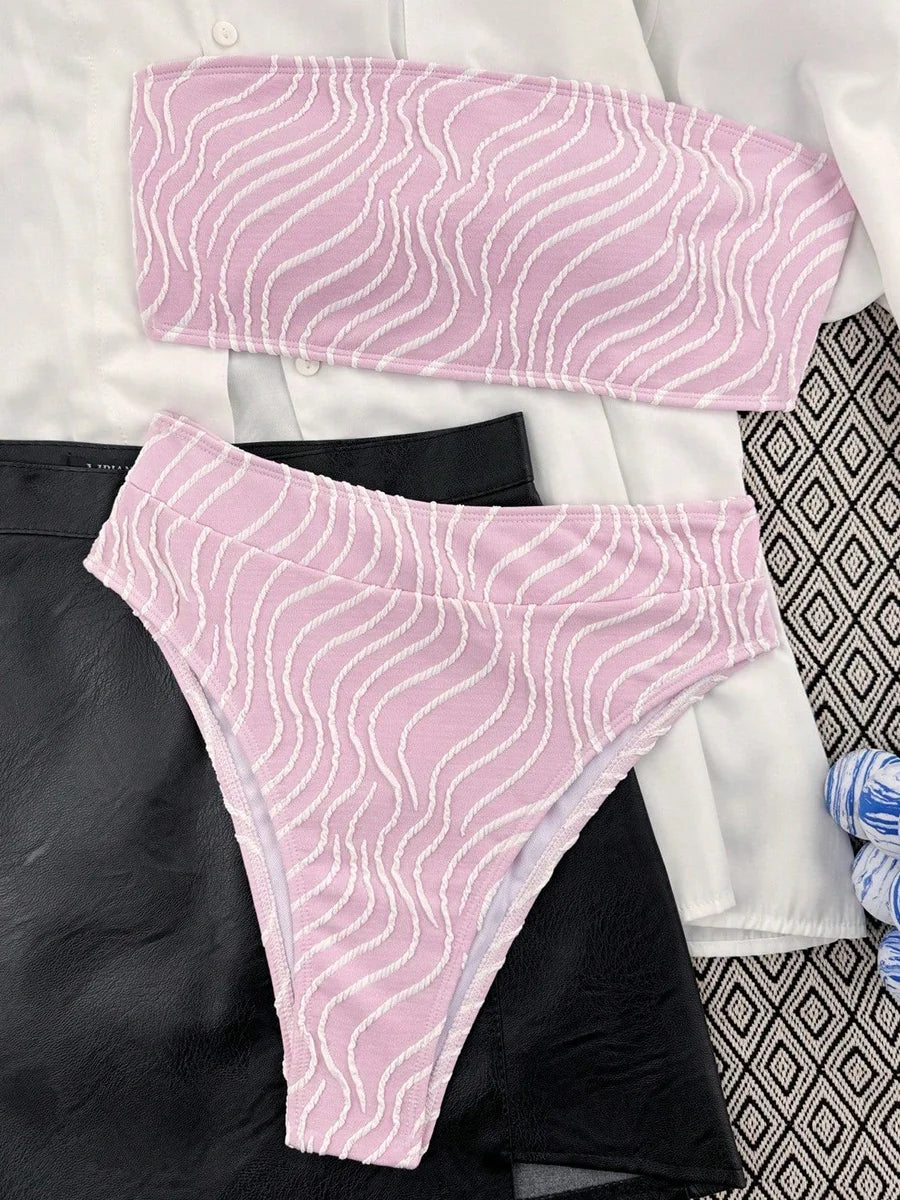 Wave Striped Bandeau Bikinis High Waist Bikini Female Swimsuit Women Swimwear Two-pieces Bikini Set Bathing Suit Swim Beach Wear