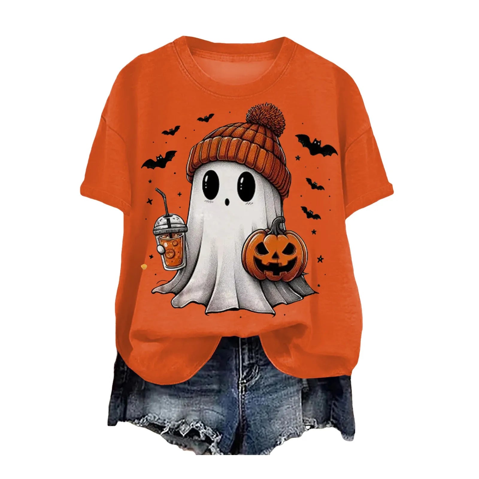 Cute Printed Halloween Shirt For Women Funny Crew Neck Short Sleeve Clothes Top Tee Shirts Halloween Cosplay Tops Humor T-Shirt