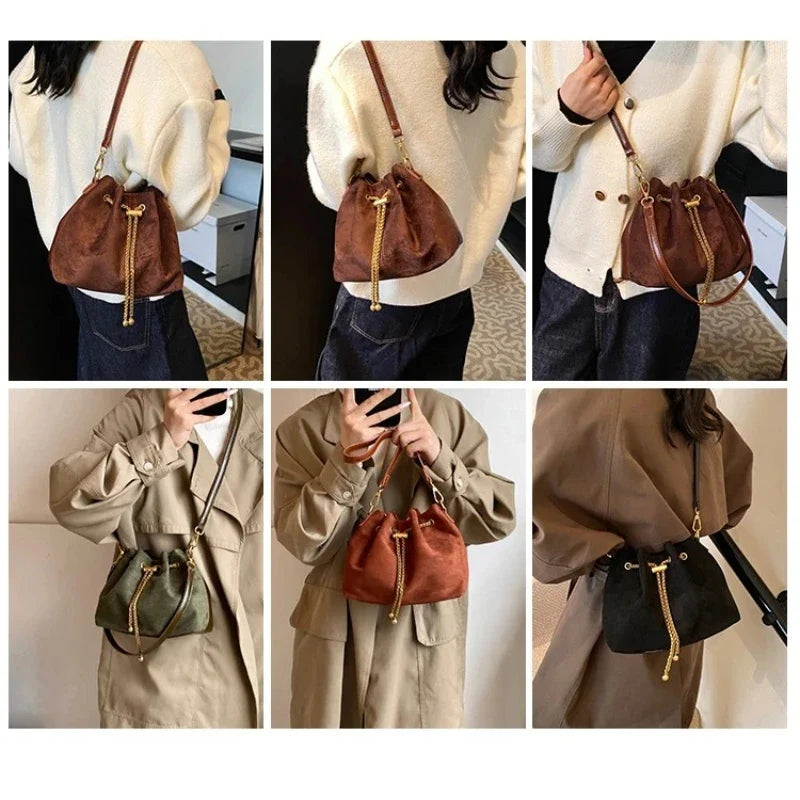 2026 Soft Commuting Crossbody Bags Faux Suede Sewing Hot Sale Bags for WomenThread Solid Color String Women's Handbags