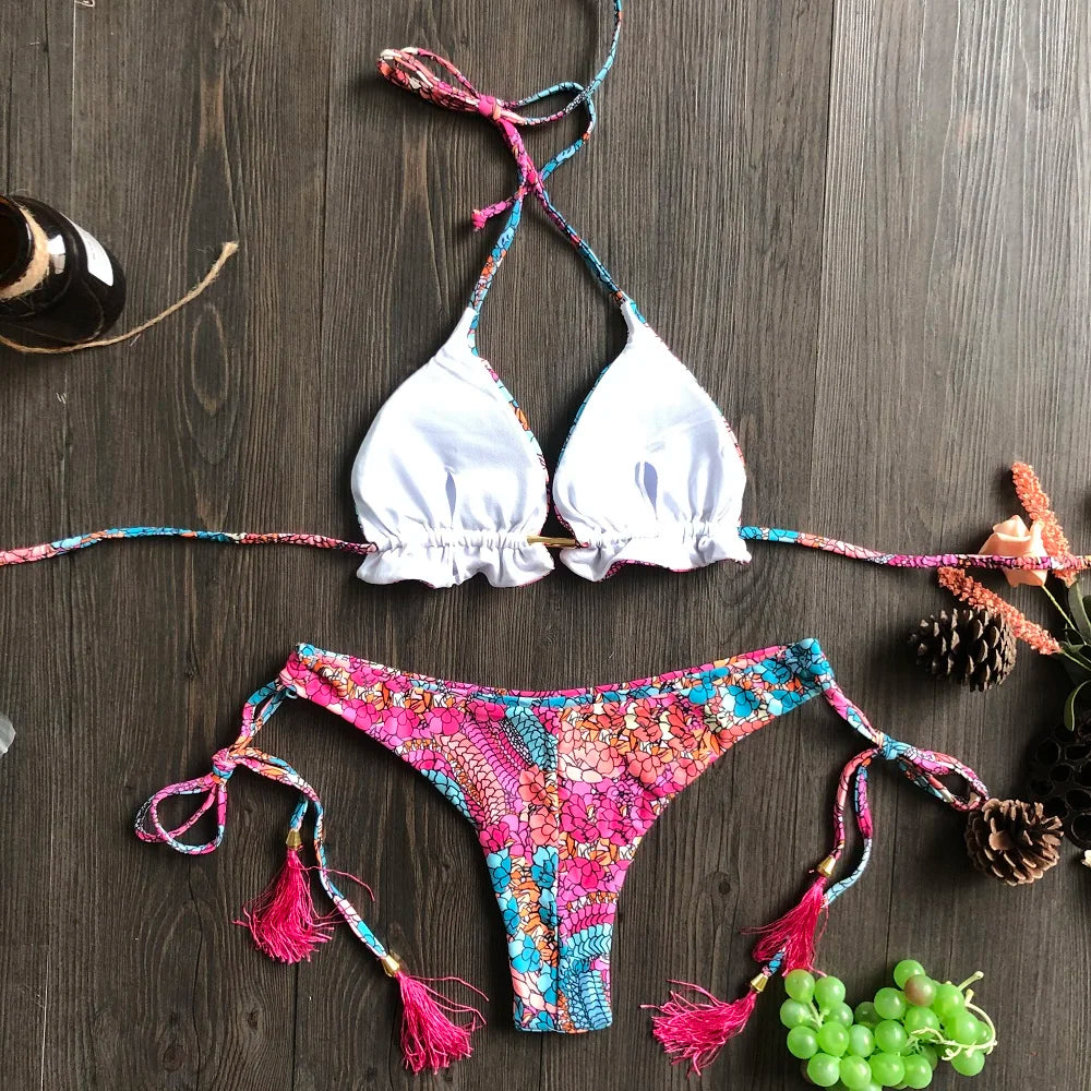 Sexy Bikini Floral Print Swimwear String Bikini Set Push Up Swimsuit Bikinis Women Biquini Beach Bathing Suit Women