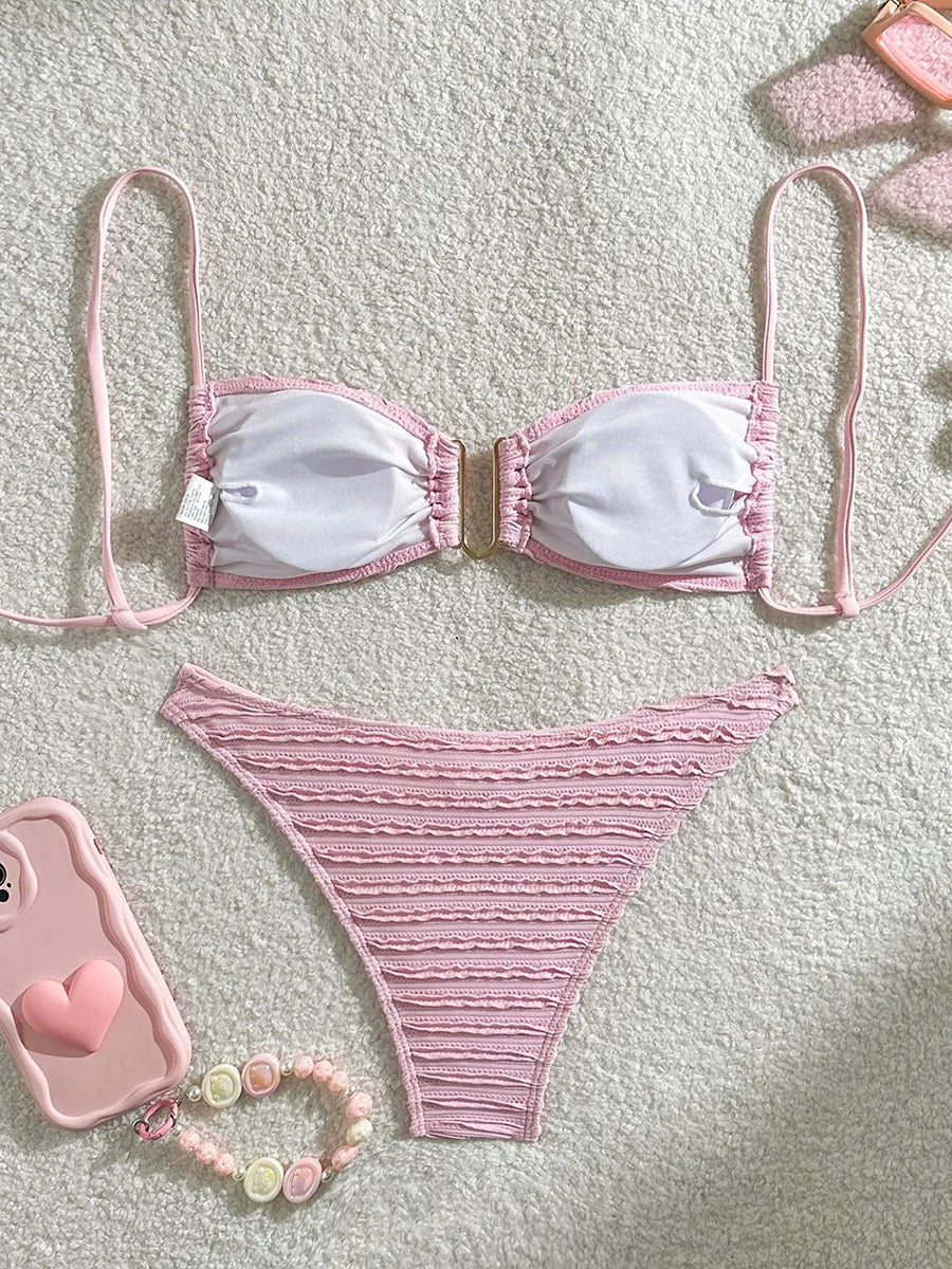 2026 Wrinkled U Ring Bandeau Bikini Women Swimwear Female Swimsuit Two-pieces Bikini Set Bather Pool Bathing Suit Swim Beachwear