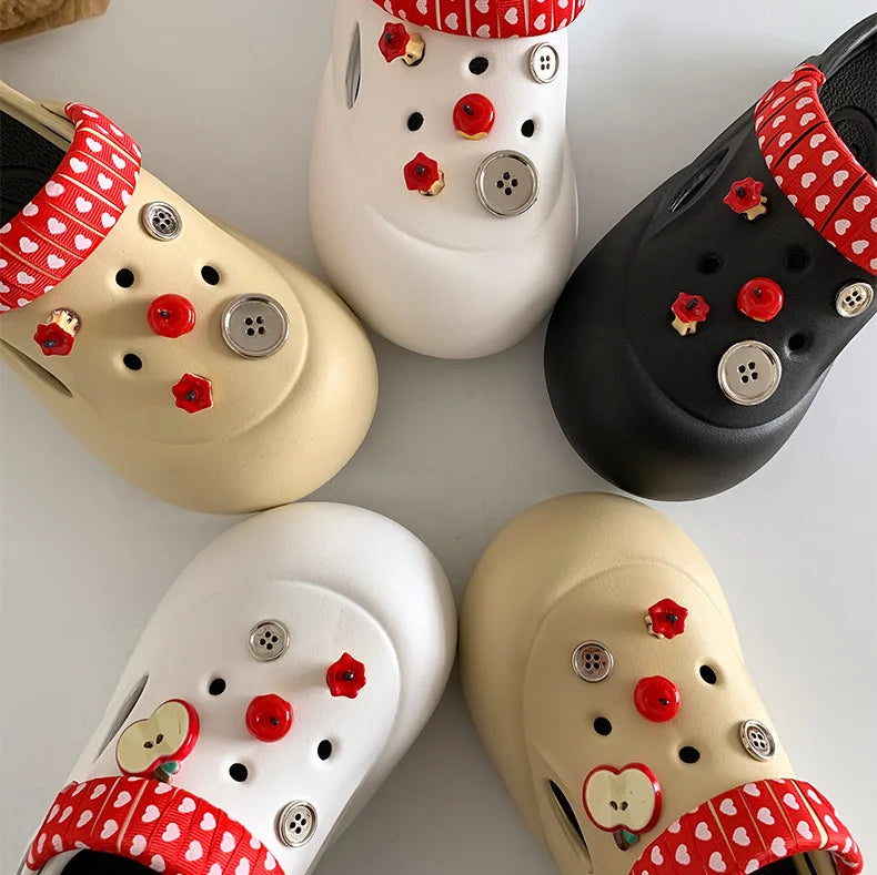 Women Fashion Clogs Indoor Street Slippers Cute DIY Apple Summer Autumn Platform Shoes Soft EVA Female Daily Walking Sandals