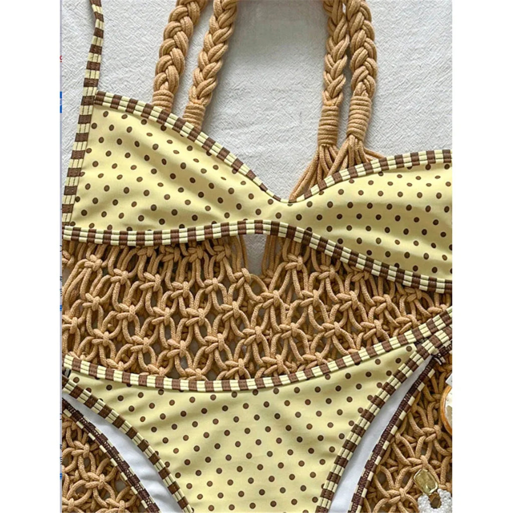 S - XL Polka Dot Bikini Female Swimsuit Women Swimwear Two-Pieces Bikini Set Padded High Leg Cut Bather Bathing Suit Swim V8181