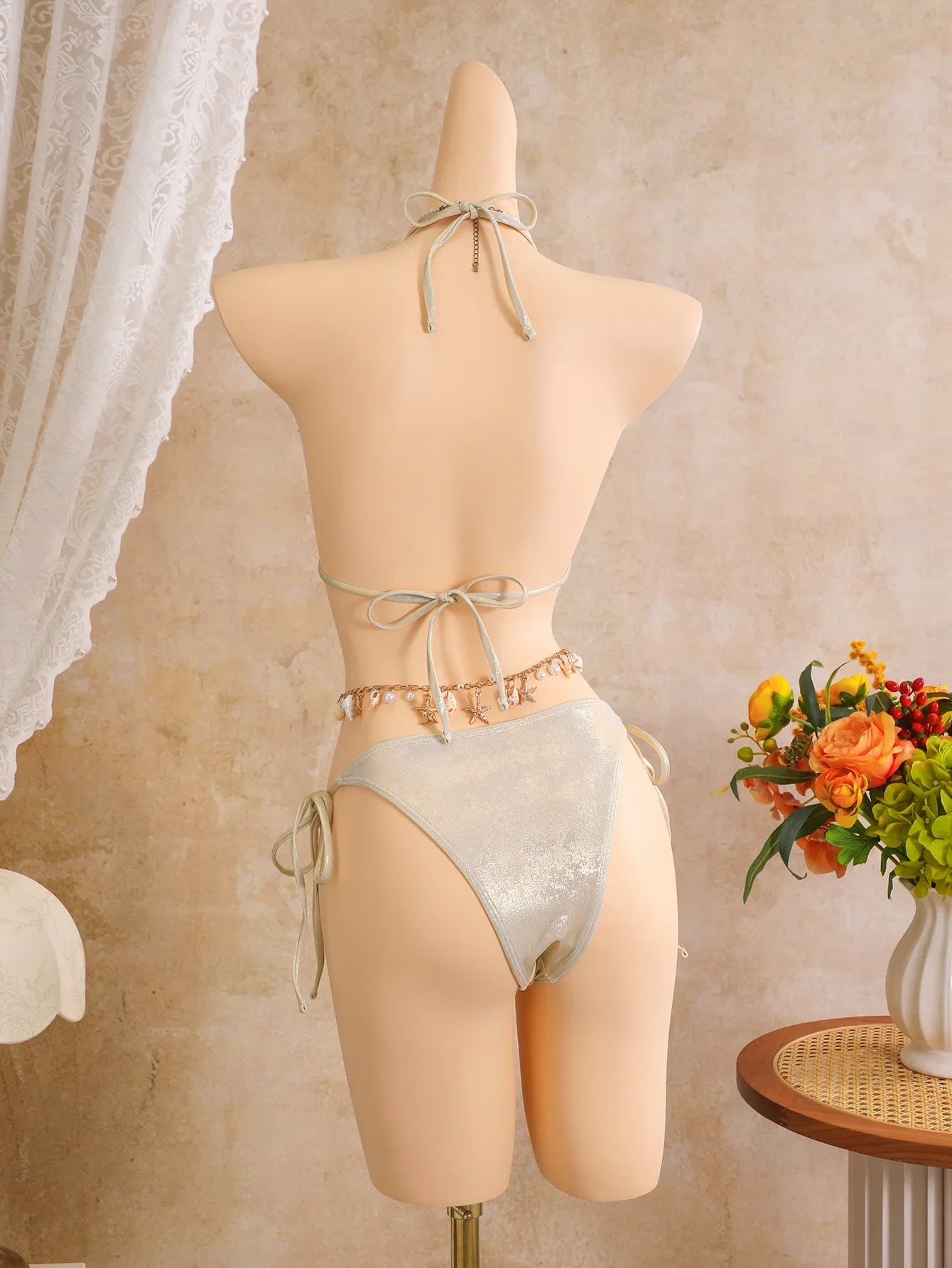 Women embroidery flower glitter metallic bikinis sets 3pcs with split mini skirt swimsuit bathing suit beach outfits biquini