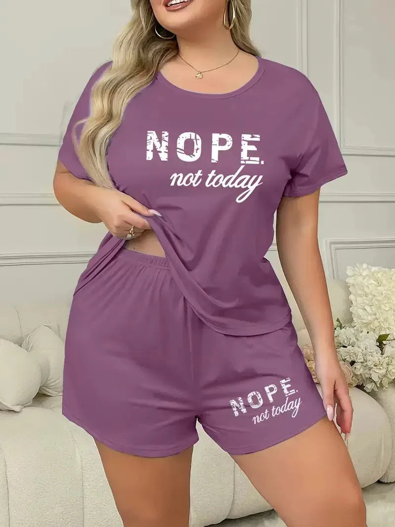 Summer fashion home wear European and American large size short-sleeved shorts two-piece pajamas 4XL 5XL