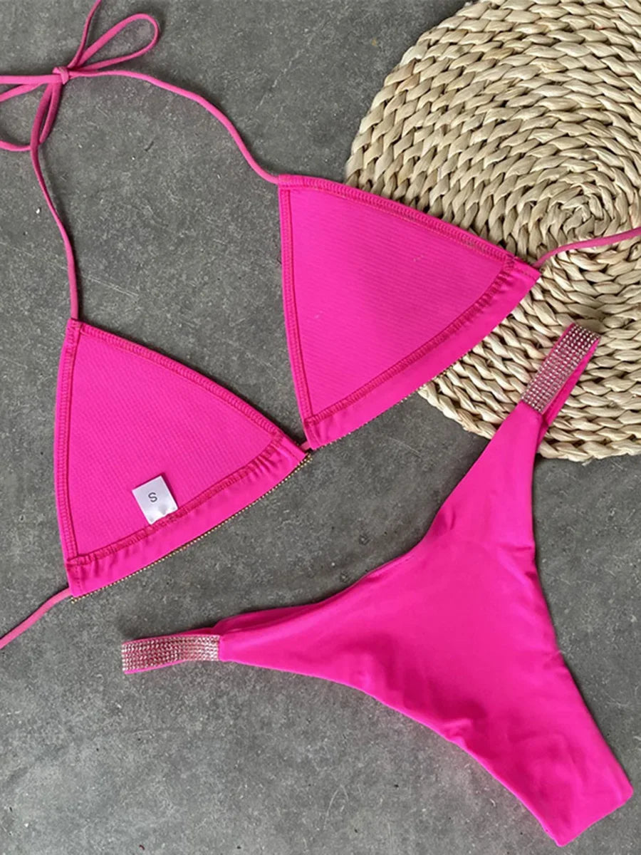 Shiny Sequins Diamond Micro Bikini 2025 Women Swimsuit Female Halter Swimwear Two Pieces Bikini Set Brazilian Bathing Suit Swim