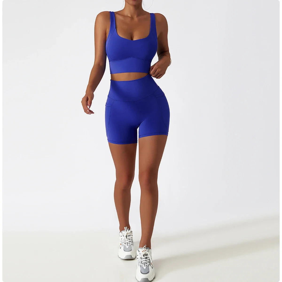 Comfortable Skin Friendly Summer High Waist Yoga Shorts Gym Hip Lift Pants Pocket Breathable Running Cycling Sports Shorts Women