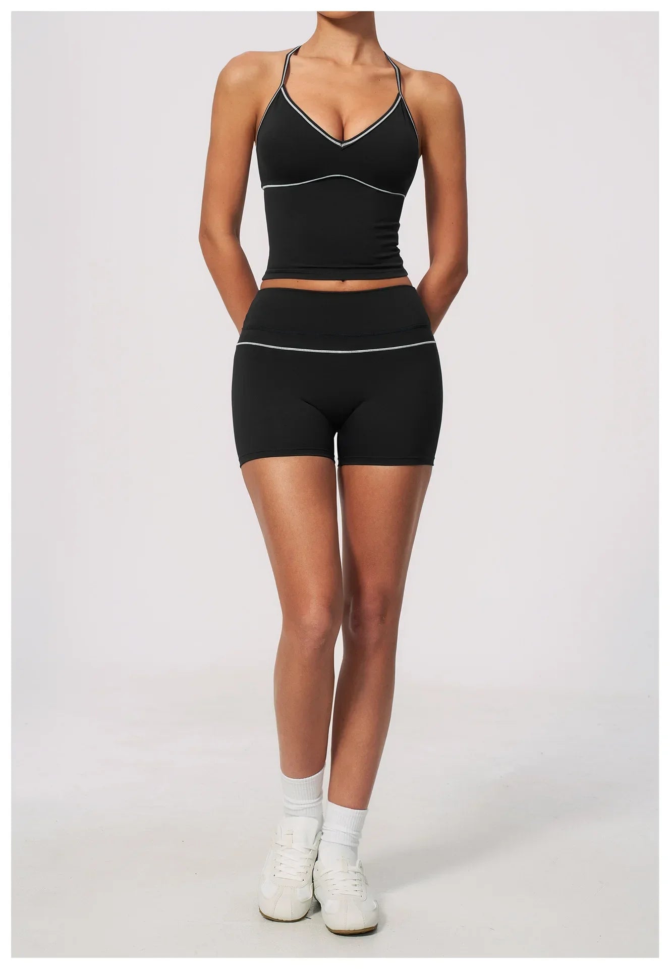 Summer Back I Shaped Sports Bra Sexy Deep V Neck Contrast Color Slimming Yoga Tank Top Outdoor Workout Fitness Gym Running Vest