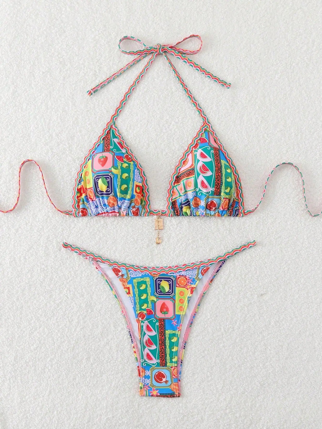 Sexy Tropical Print Bikini Set 2025 Women Halter Push Up Bra Thong Swimsuit Summer Holiday Bathing Suit Micro Swimwear Biquini
