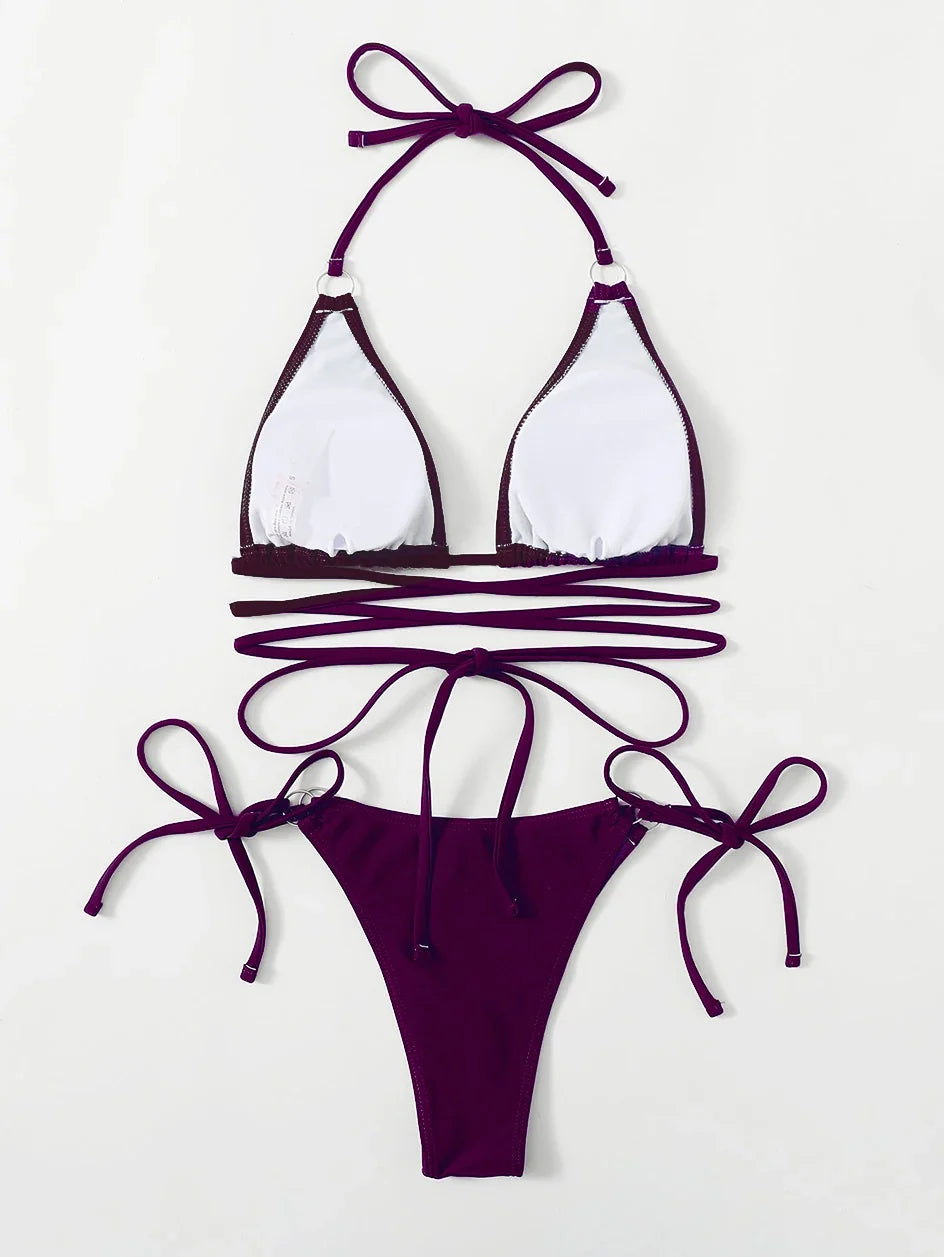 Sexy Micro Bikini 2025 Criss Cross Swimwear Bandage Woman Swimsuit Female Thong Bikinis Set 2 Piece Women Bathing Suit Beachwear