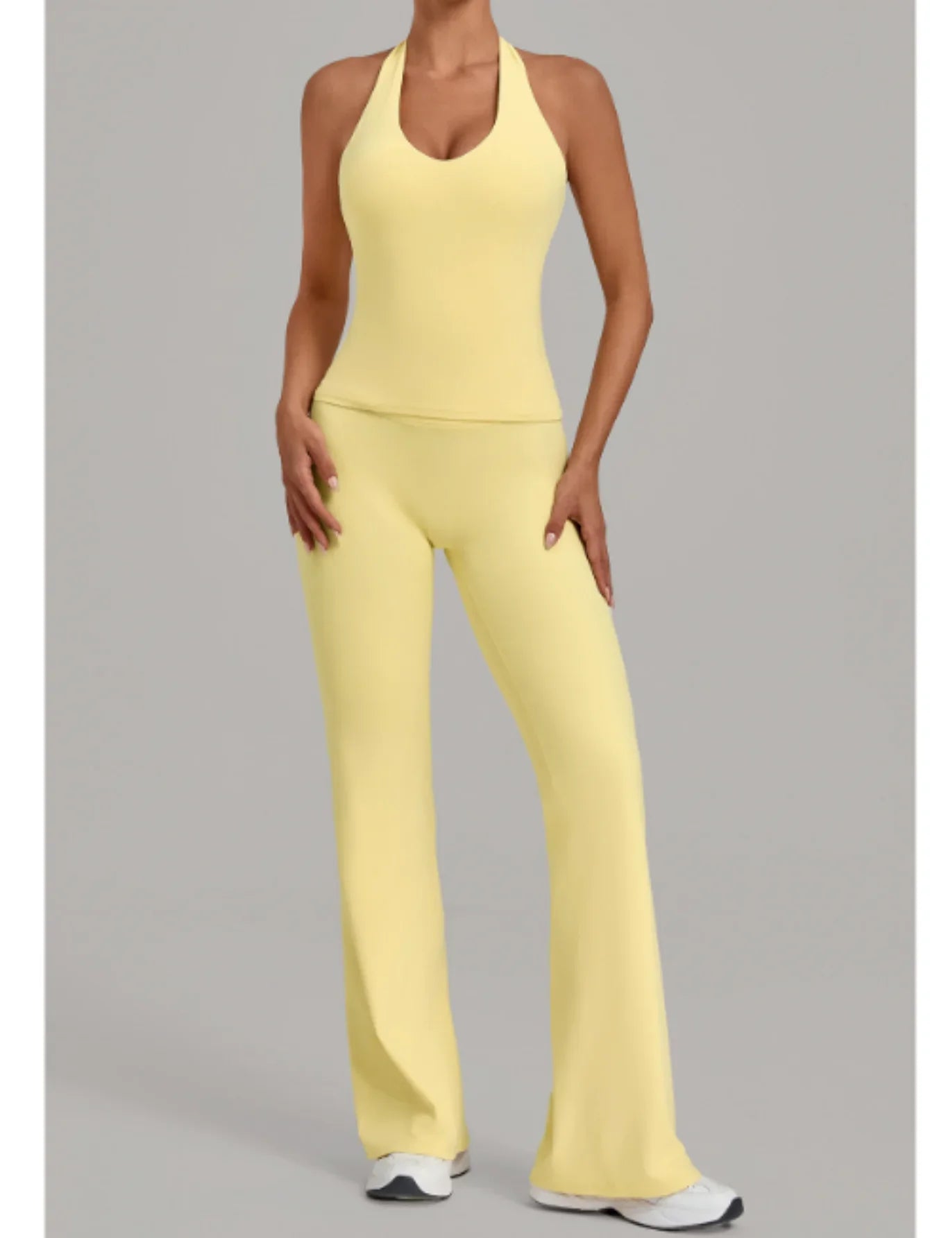 2PCS Yoga Suit Women Hanging Neck Slim Sports Tank Top Gym Tracksuit Outwear High Waist Leggings Workout Fitness Running Sets