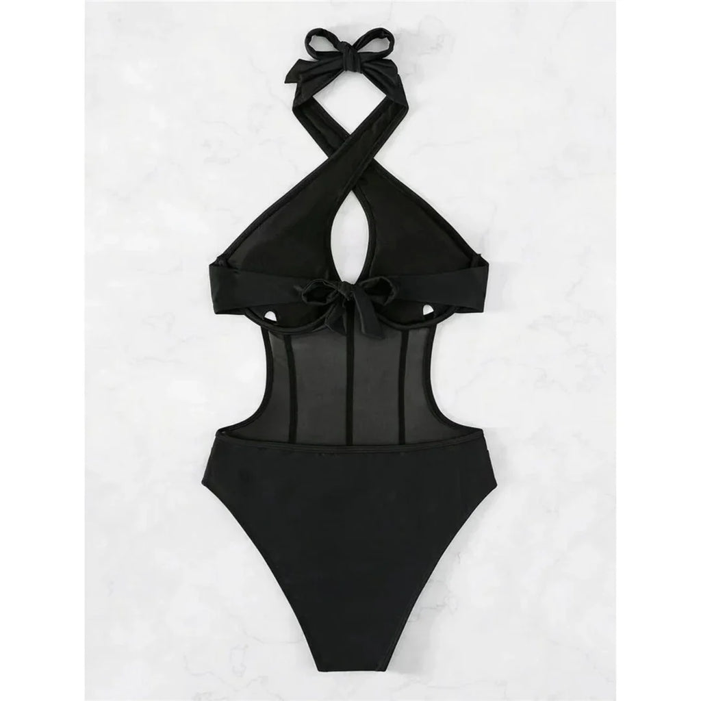 S - XL Underwired Cut Out Halter Women Swimwear One Piece Swimsuit Female Monokini High Cut Bather Bathing Suit Swim Lady V4418