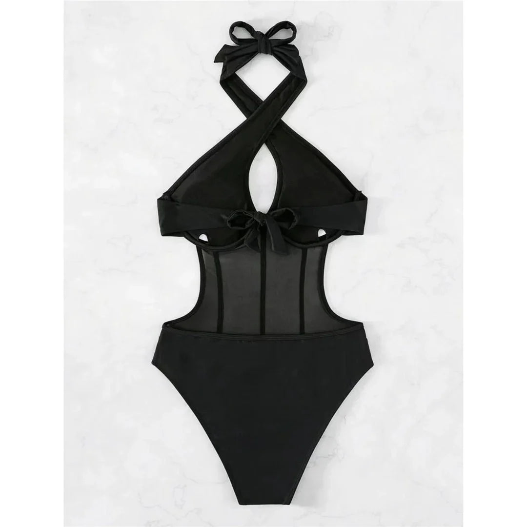 S - XL Underwired Cut Out Halter Women Swimwear One Piece Swimsuit Female Monokini High Cut Bather Bathing Suit Swim Lady V4418