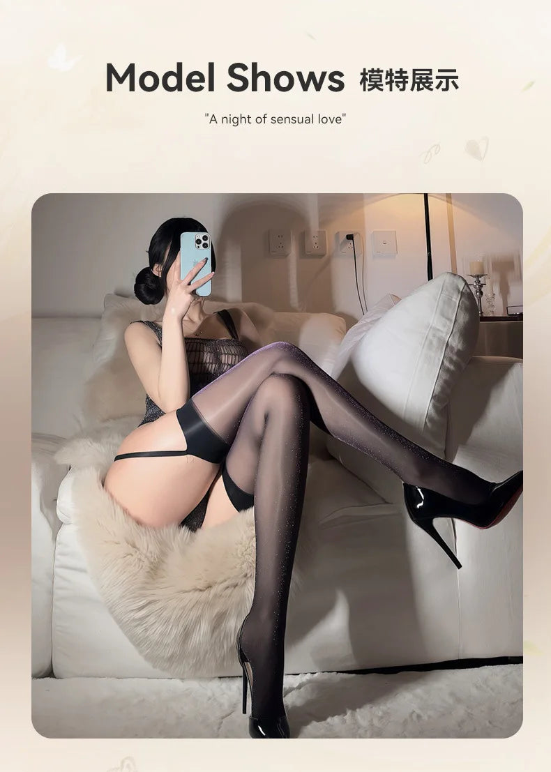 New Sexy Stockings Sexy Garter Stockings Nightclub Garter One-piece Stockings Pure Desire Shiny Eye-catching Lady Long Tube JQFO