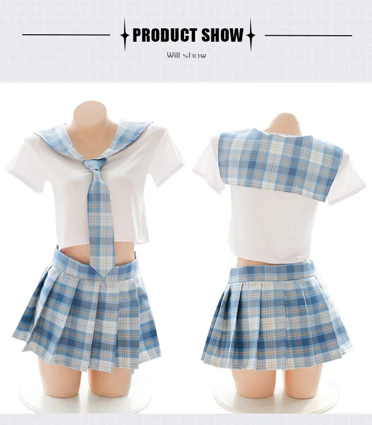 Japanese Sweet Plaid Cheerleading School Girl Cosplay Student Uniform Role Play Sexy Costume Sex Lingerie for Women