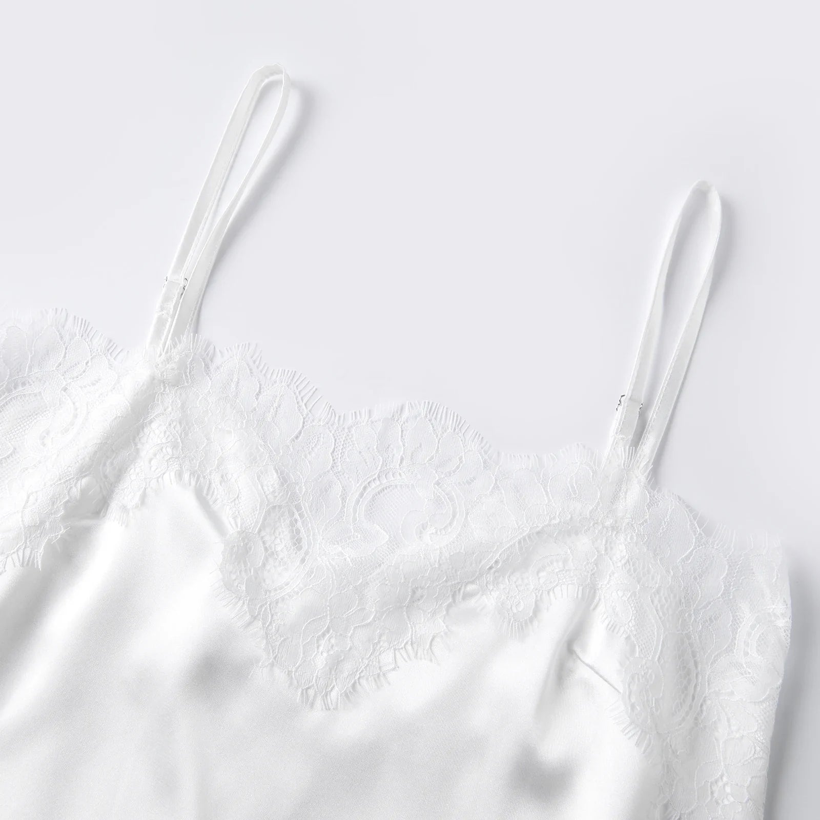Women Summer Sleepwear White Satin Pajama Sets Lace Spaghetti Straps Cami with Pants Two Piece Sets