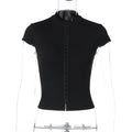 FDYOUI Y2K Streetwear Covered Buttons Black T-shirts for Women Sexy Fashion Short Sleeve Corset Ladies Slim Crop Tops Tee Shirt