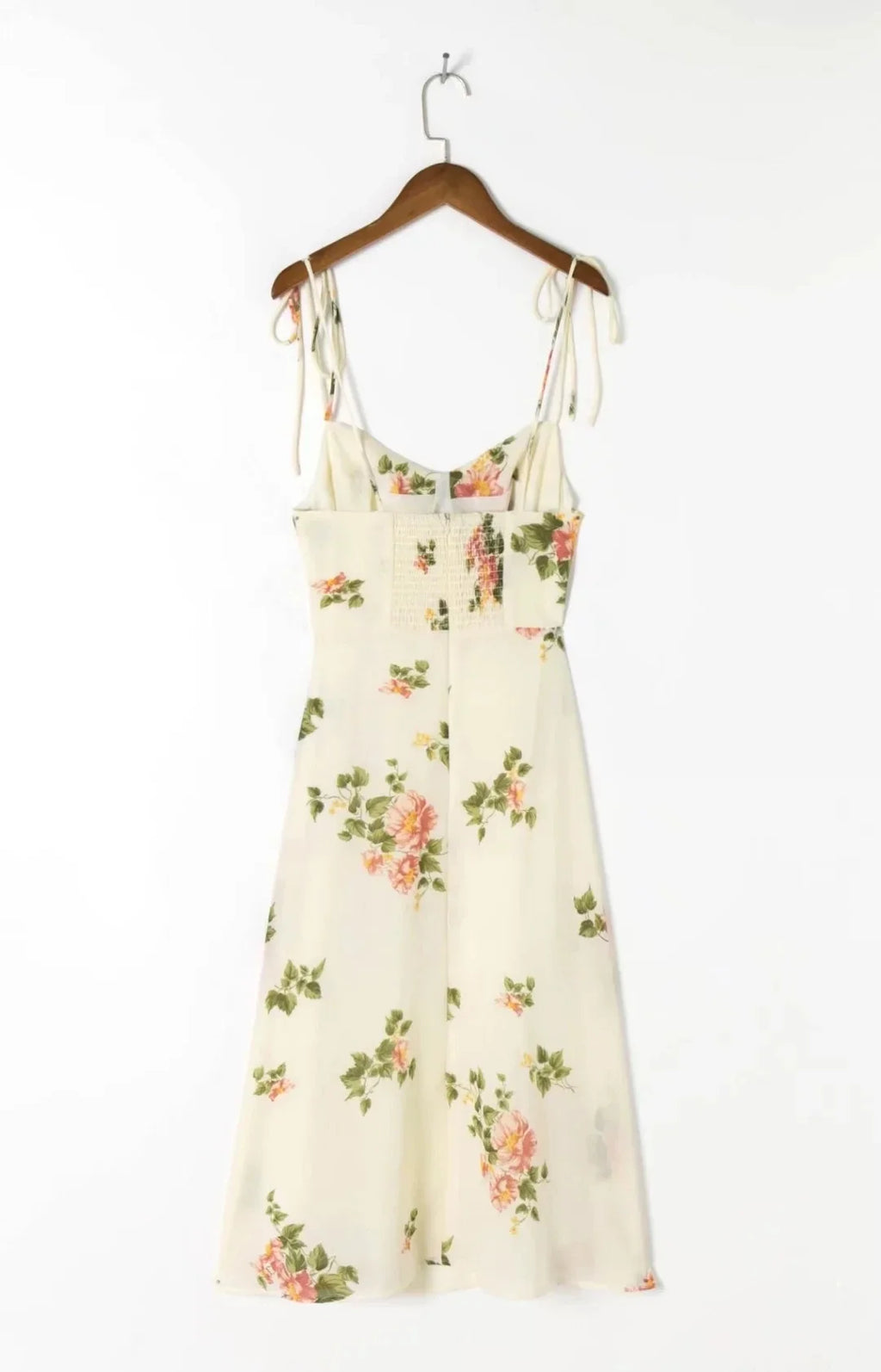 Spaghetti Strap Lace Up Beige Chiffon Summer Dress Sexy Slip Midi Sleeveless Dress Robe Big Flower Print Women Beach Dress Boho