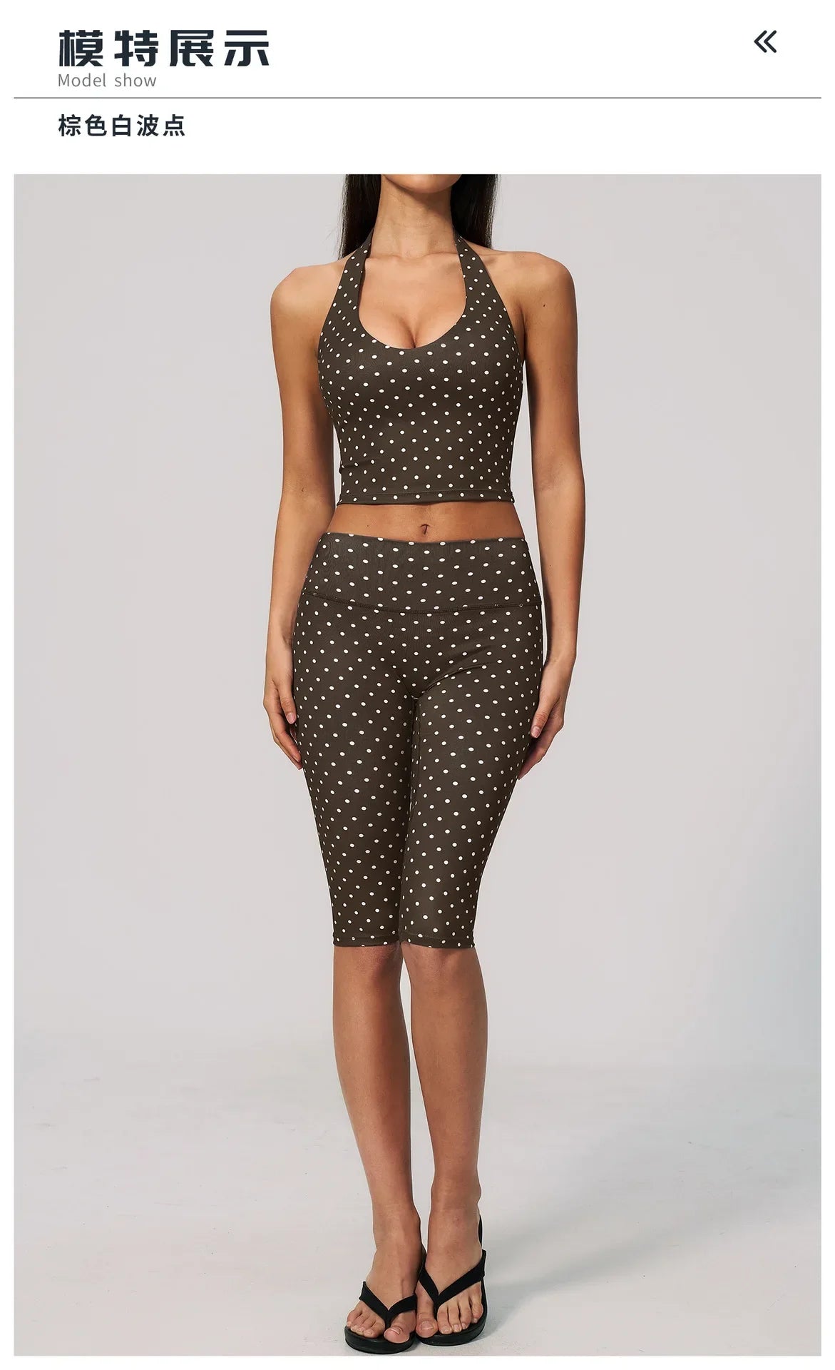 New Summer Women White Polka Dot Print Yoga Sets Hanging Neck Slim Sport Vest High Waist Mid Pants Gym Two-piece Workout Clothes