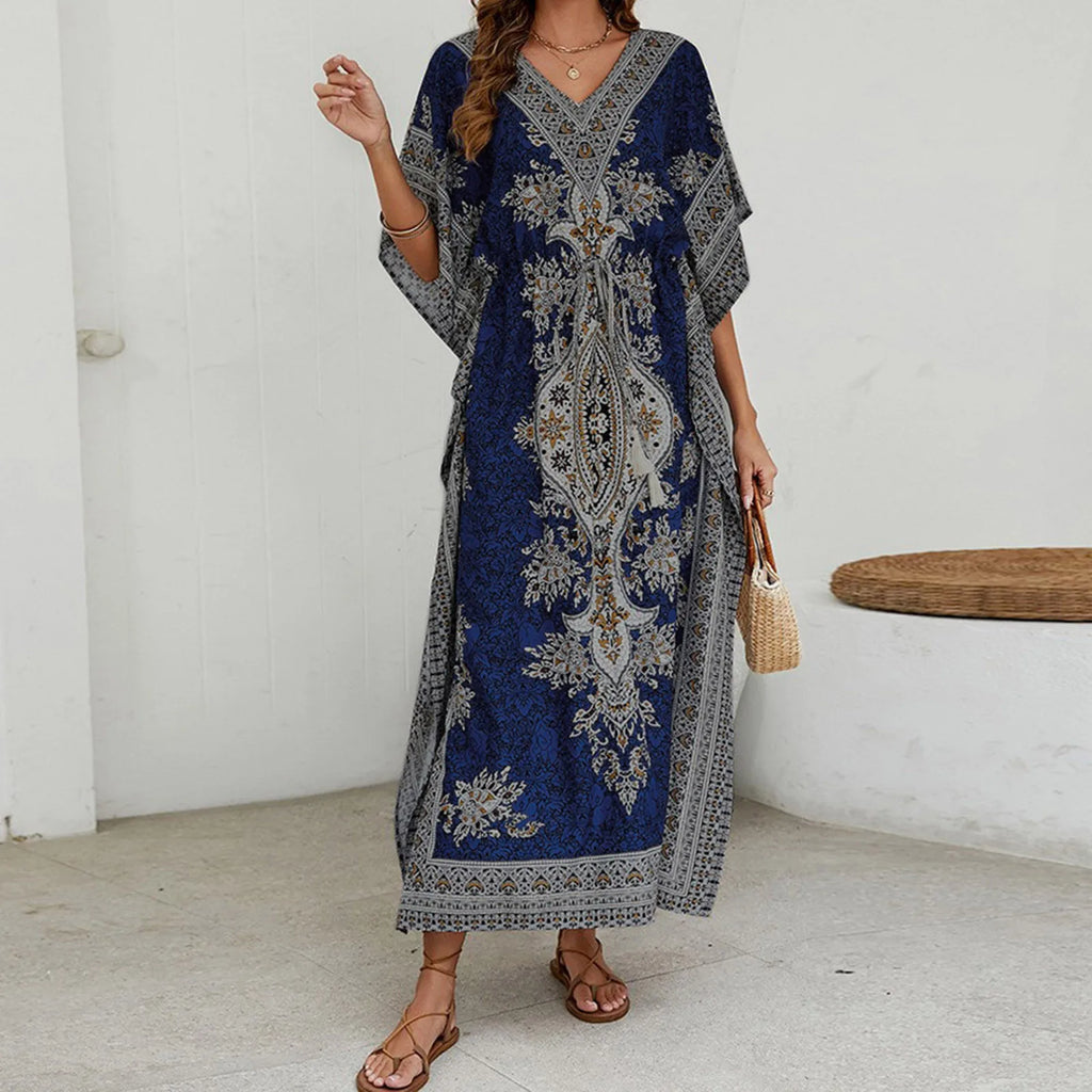 Dresses For Womens Kimono Style Vintage Printed Loose Summer Beach Clothes Personality Weastern Funny Women Dresses Casual