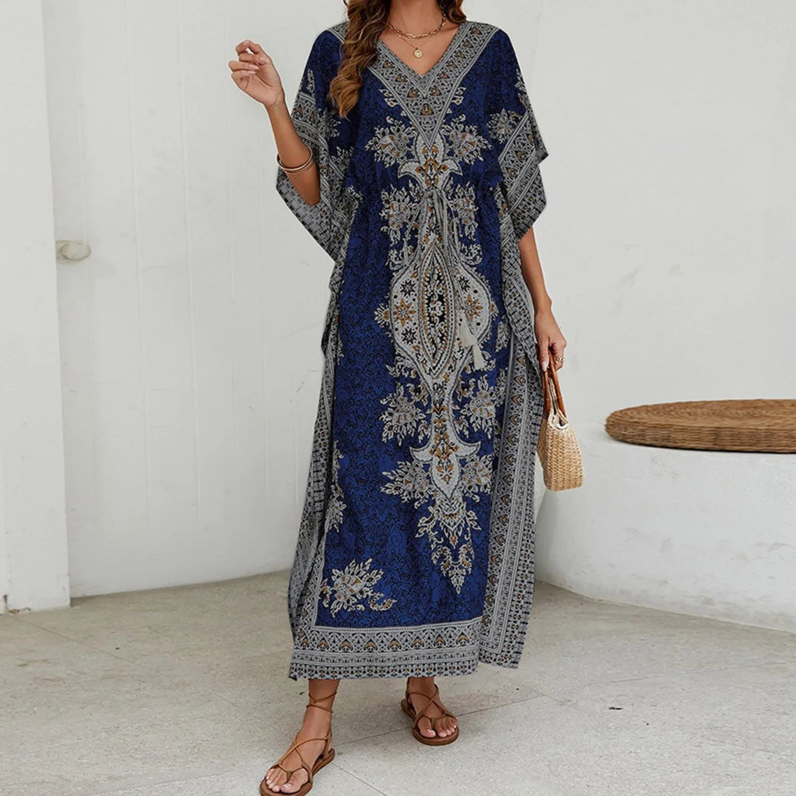 Dresses For Womens Kimono Style Vintage Printed Loose Summer Beach Clothes Personality Weastern Funny Women Dresses Casual