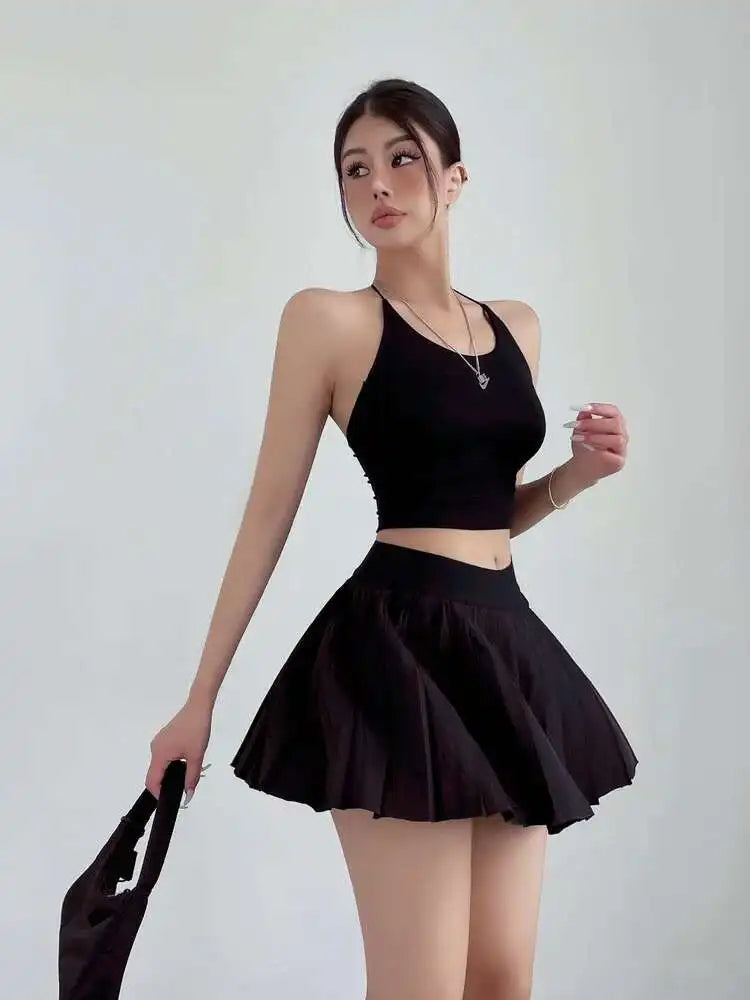 Preppy WOMENGAGA American Style Style High Waisted Slim Pleated Skirt For Women's Summer Ballet Skirt Fashion Women QI9Y
