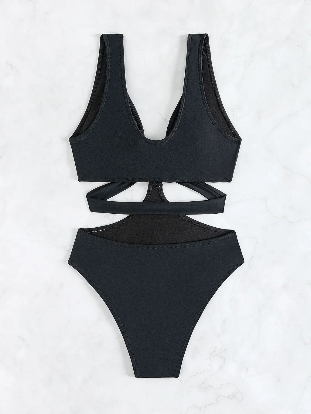 S - XL V Neck High Cut Out One Piece Swimsuit Women Swimwear Female Bather Monokini Cross Bandage Bathing Suit Swim Beachwear