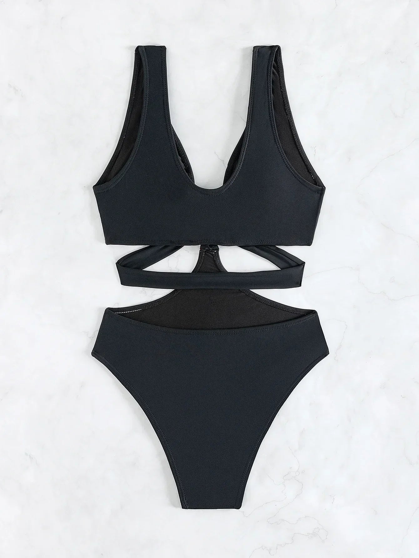 S - XL V Neck High Cut Out One Piece Swimsuit Women Swimwear Female Bather Monokini Cross Bandage Bathing Suit Swim Beachwear