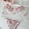 French Floral Bra Set Women | Sweet Sexy Sheer Mesh Lace, Transparent Underwear Set | Practical & Feminine MOYISU Sexy Panty Set