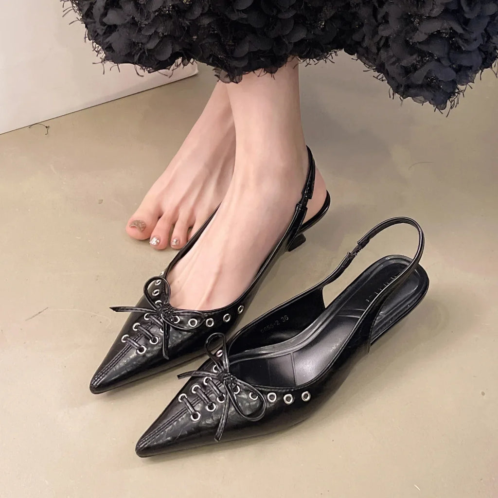 Pointed Toe Slingbacks Sandals Women Elegant Kitten Heel Dress Shoes Shallow Comfy Bowknot Office High Heels Ladies 2026
